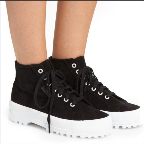 Superga Black Suede Platform High Top Shoes - Picture 1 of 10